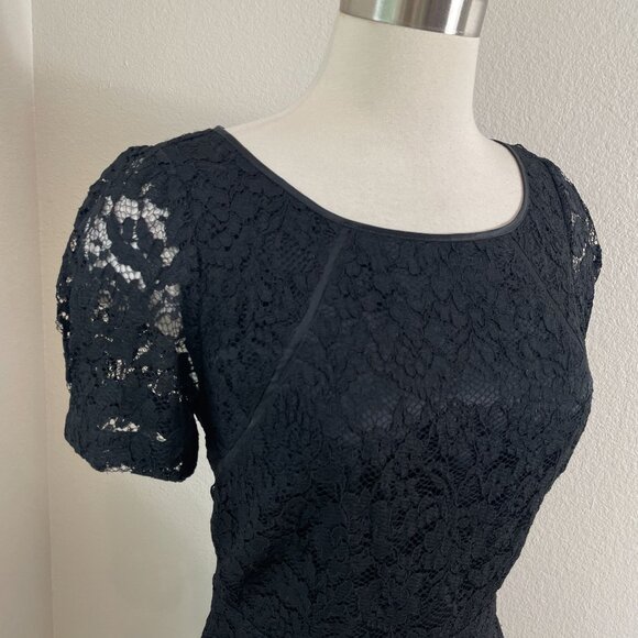 Tory Burch Womens 8 Bovary Lace Black Sheath Dress Ruffle Hem Short Sleeve - Picture 3 of 12